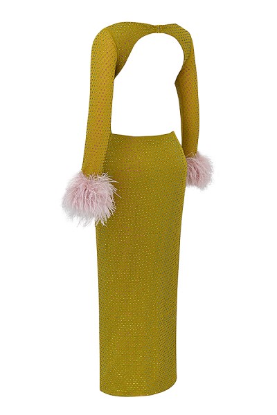 Gina Chartreuse Crystallised Maxi Dress - Image 3