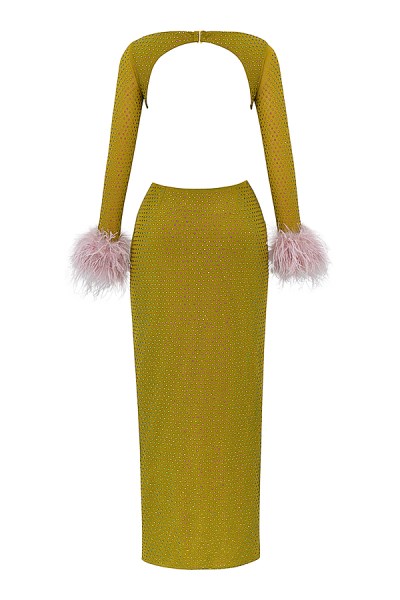 Gina Chartreuse Crystallised Maxi Dress - Image 4