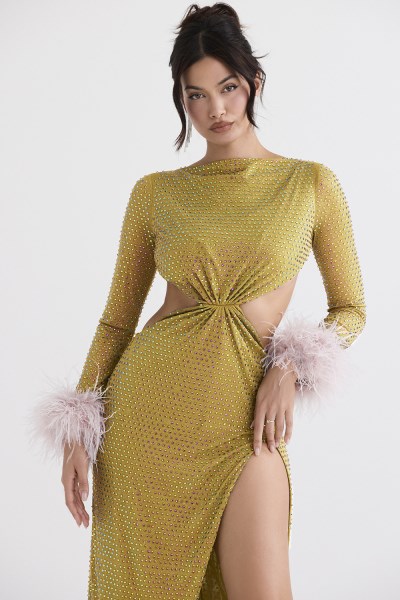 Gina Chartreuse Crystallised Maxi Dress - Image 8