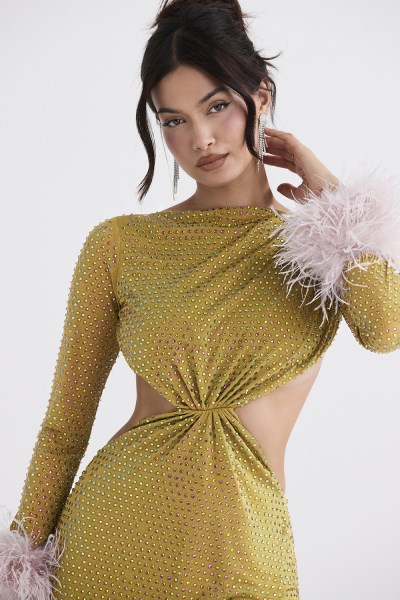 Gina Chartreuse Crystallised Maxi Dress - Image 9