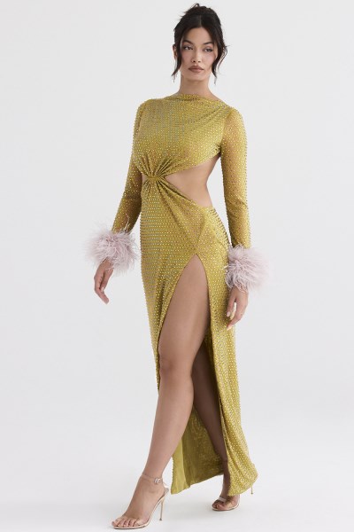 Gina Chartreuse Crystallised Maxi Dress - Image 10