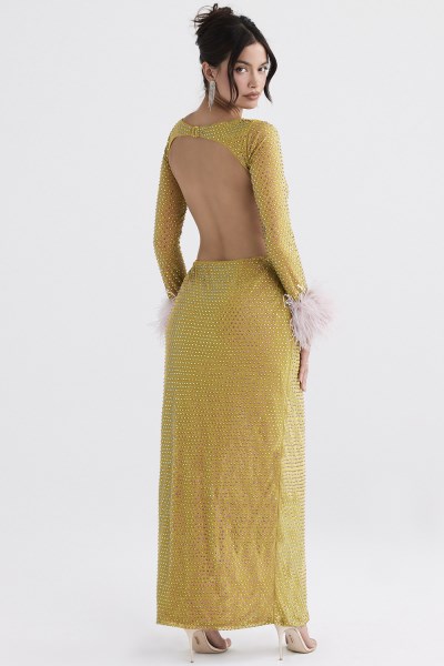 Gina Chartreuse Crystallised Maxi Dress - Image 12