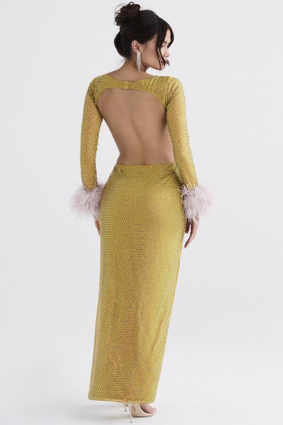 Gina Chartreuse Crystallised Maxi Dress - Image 13